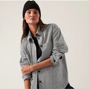 ATHLETA Braiden Textured Shacket Herringbone Black White Button Down Jacket Med